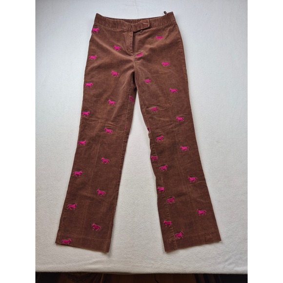 Lilly Pulitzer Pants - Lilly Pulitzer Brown Corduroy Horse Embroidered Pants Pink Equestrian Size 6